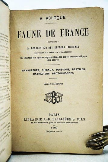 A. Acloque - Faune de France, contenant les espèces