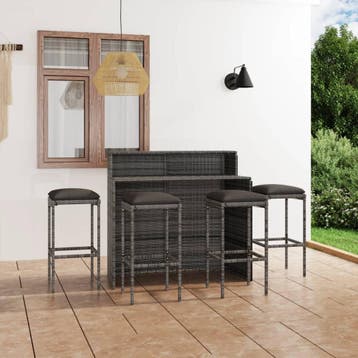 vidaXL 5-delige Tuinbarset met kussens grijs, Tuin en Terras, Verzenden, Nieuw