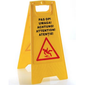 Waarschuwingsbord | Kunststof | Pas op! (NL/PL/DE/EN/RO), Verzenden, Nieuw in verpakking