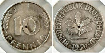 Duitsland Aluminium Probe 10 Pfennig 1950 F mit kleinem L..., Verzenden, België