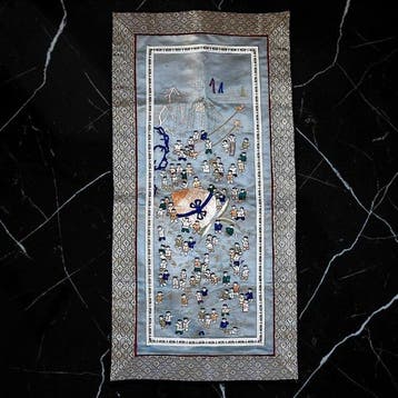 Chinese geborduurde zijde (2) - Tapijt - 63 cm - 32 cm