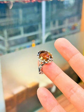 Zonder minimumprijs - Ring Zilver, Natuurlijke citrien -, Handtassen en Accessoires, Nieuw