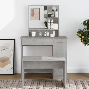 vidaXL Kaptafel met spiegel 86,5x35x136 cm betongrijs, Verzenden, Nieuw