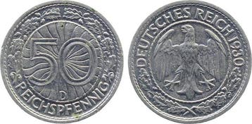 50 Pfennig Duitsland 50 Reichspfennig 1930 D vz/stgl mini..., Postzegels en Munten, Munten | Europa | Niet-Euromunten, Verzenden
