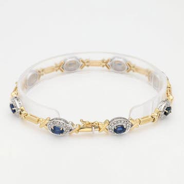 Armband - 14 karaat Geel goud, Witgoud Saffier - Diamant, Nieuw