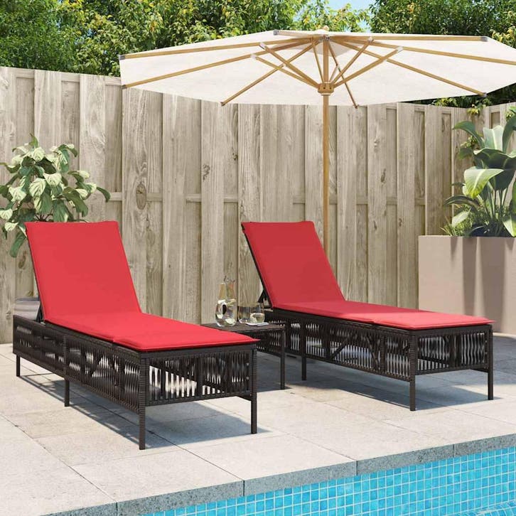 vidaXL Ligstoelen 2 stuks met tafel Bruin Poly Rotan, Jardin & Terrasse, Chaises longues, Envoi