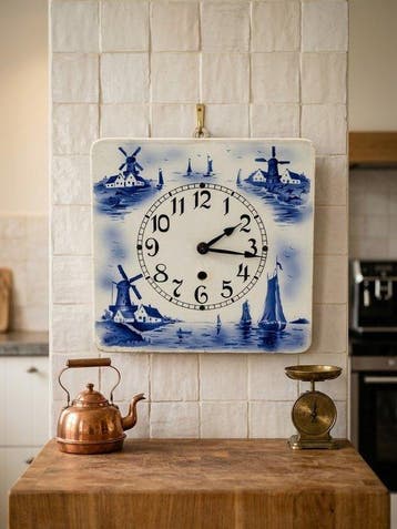 Horloge dite « Telleruhr » - Delfts Blauw Hollands Landschap, Antiek en Kunst
