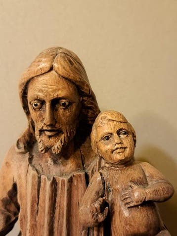 Statue - Saint Joseph avec lEnfant - Yeux en verre - 35,5