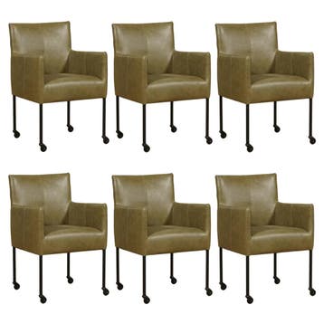 Set van 6 Leren eetkamerstoelen Desire - Vintage Olive, Huis en Inrichting, Stoelen, Ophalen of Verzenden, Nieuw, Leer, Eén
