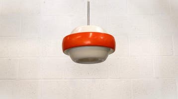 Oranje en witte vintage hanglamp - Lampe - Métal, Antiquités & Art