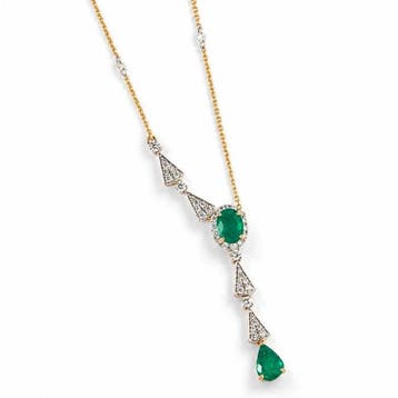 Collier - 14 carats Or jaune - 1.76ct. tw. Émeraude -