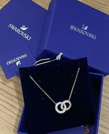 Swarovski - Beeldje, Swarovski Round Double Buckle Necklace, Antiek en Kunst
