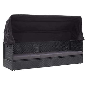 vidaXL Loungebank met luifel poly rattan zwart, Tuin en Terras, Verzenden, Nieuw