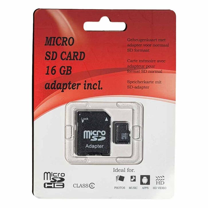 Micro SD Card 16GB inclusief adapter met garantie, TV, Hi-fi & Vidéo, Photo | Cartes mémoire, Enlèvement ou Envoi