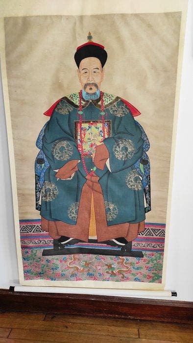 2 PEINTURE D UN COUPLE DE DIGNITAIRES CHINOIS MONTES SUR, Antiek en Kunst, Antiek | Overige Antiek