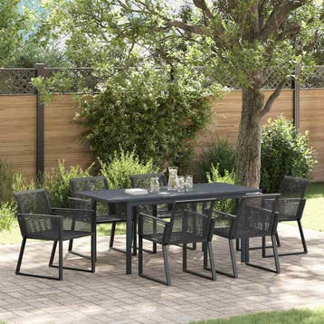 vidaXL Tuin Eettafel Set 7 st Zwart poly rattan, Verzenden