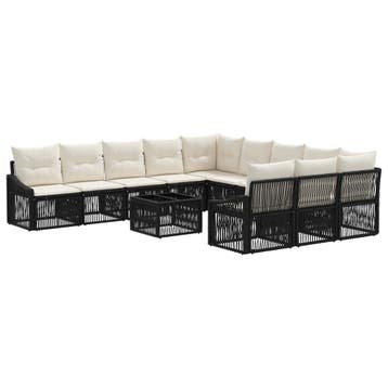 vidaXL Tuinbank Set 12 pcs Zwart poly rattan, Tuin en Terras, Verzenden, Nieuw