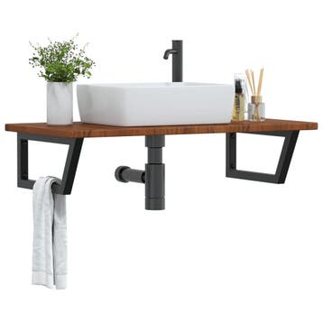 vidaXL Badkamer wandschap staal en massief eikenhout, Verzenden, Nieuw