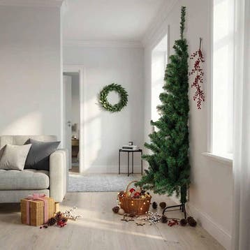 vidaXL Kunstkerstboom met standaard half 210 cm PVC groen, Verzenden, Nieuw