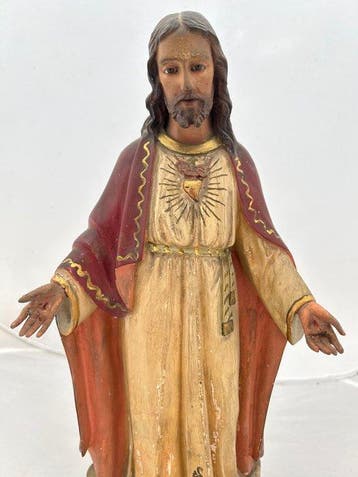 Olot - Beeld, Jezus Heilig Hart - 44 cm - houtpulp, Hout, Antiek en Kunst