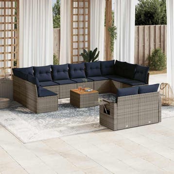 vidaXL 13-delige tuinbankset met kussens, grijs polyrotan, Verzenden, Nieuw