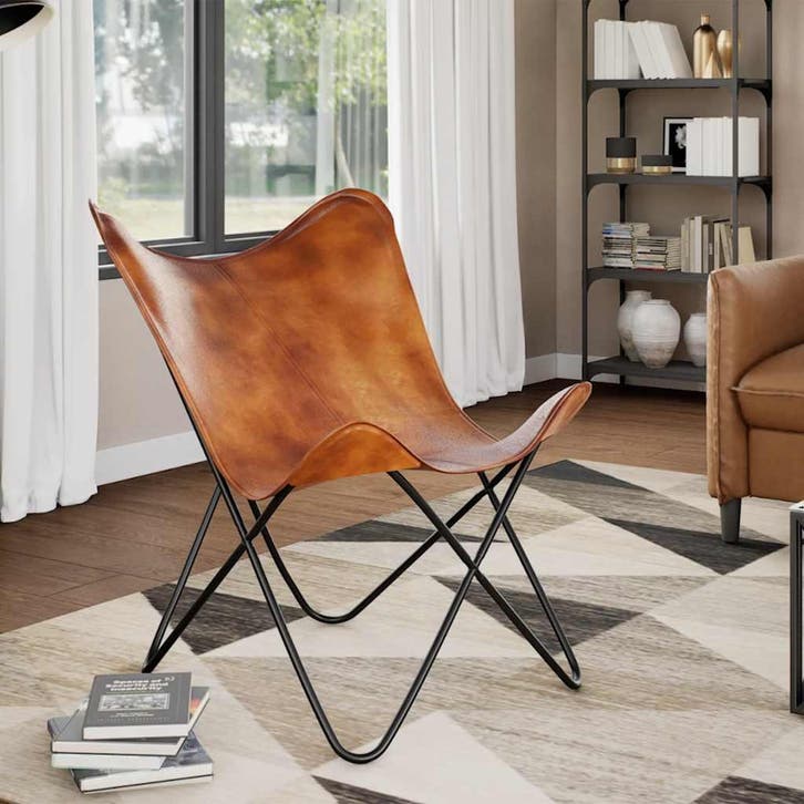 vidaXL Vlinderstoel echt leer bruin, Maison & Meubles, Fauteuils, Envoi