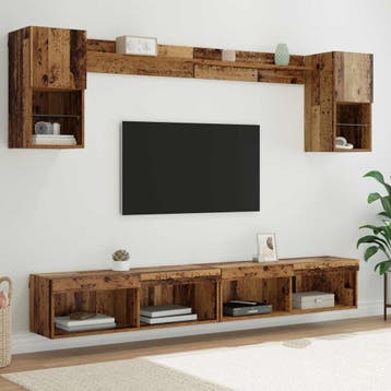 vidaXL TV wand eenheden met LED 6 st Oudhout Bewerkt hout, Verzenden, Nieuw
