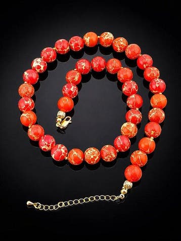 Ronde Jasper Halsketting - 925 Sterling Zilver - Rode, Antiek en Kunst