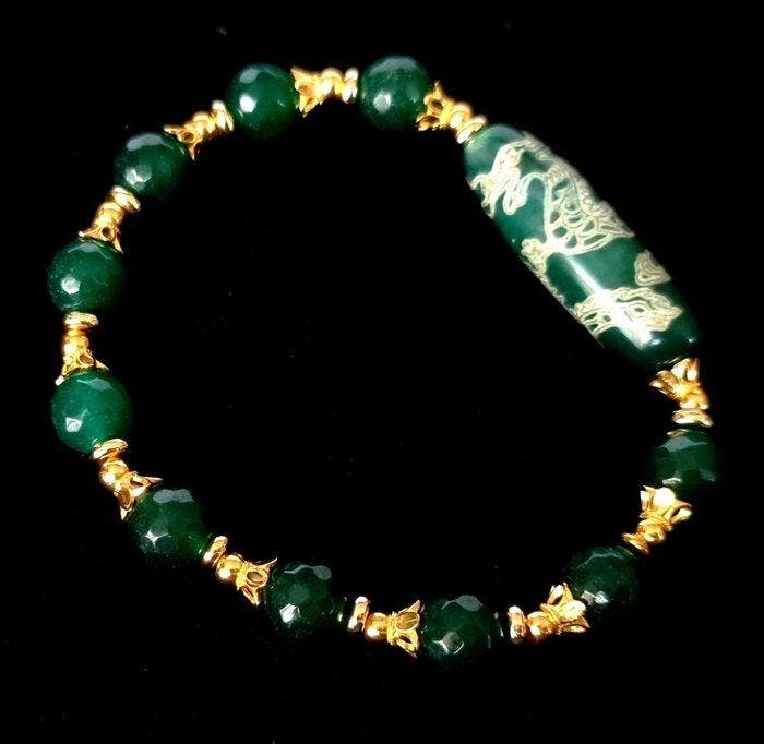 Smaragd & Agaat - Armband – Draak - Hemelse Chi - Harmonie, Antiquités & Art, Antiquités | Livres & Manuscrits