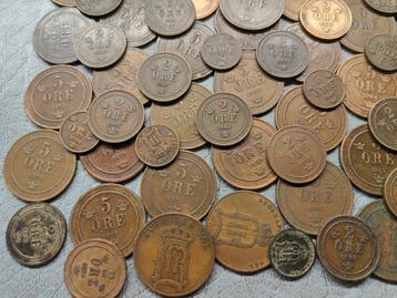 Zweden. Lot of 100 bronze coins: 1, 2, 5 Öre 1874/1907, Gestempeld