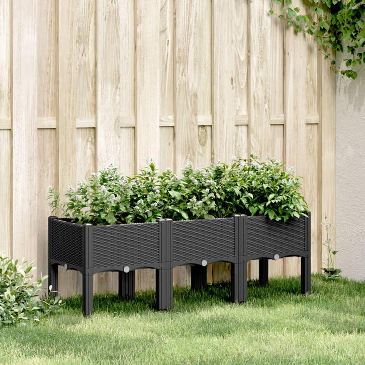 vidaXL Plantenbak met poten 120x40x42 cm polypropeen zwart, Jardin & Terrasse, Pots de fleurs, Envoi