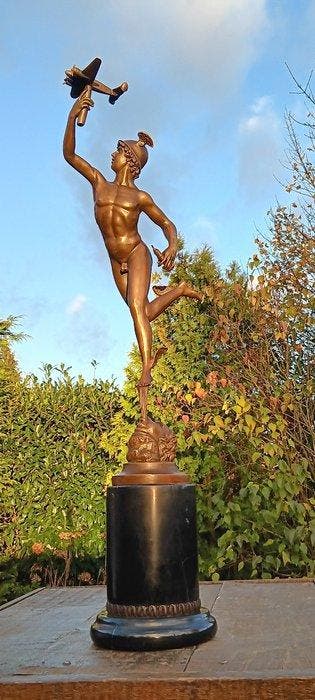 sculptuur, mercury - stinson trophy - 72 cm - brons marmer