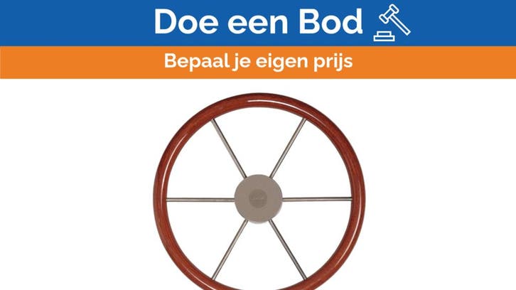 Bieden: Vetus KW55 Steering wheel with mahogany hoop 550mm, Watersport en Boten, Bootonderdelen, Ophalen of Verzenden