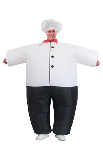 KIMU® Opblaas Kostuum Chefkok Opblaasbaar pak Kokspak Mascot, Ophalen of Verzenden, Nieuw
