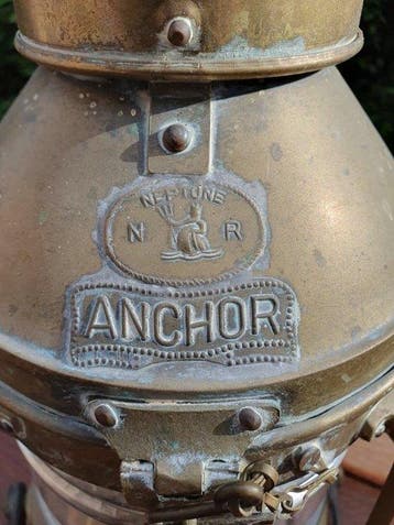 Objets maritimes - Laiton- Grande lampe de navire ( 35 cm, Antiquités & Art