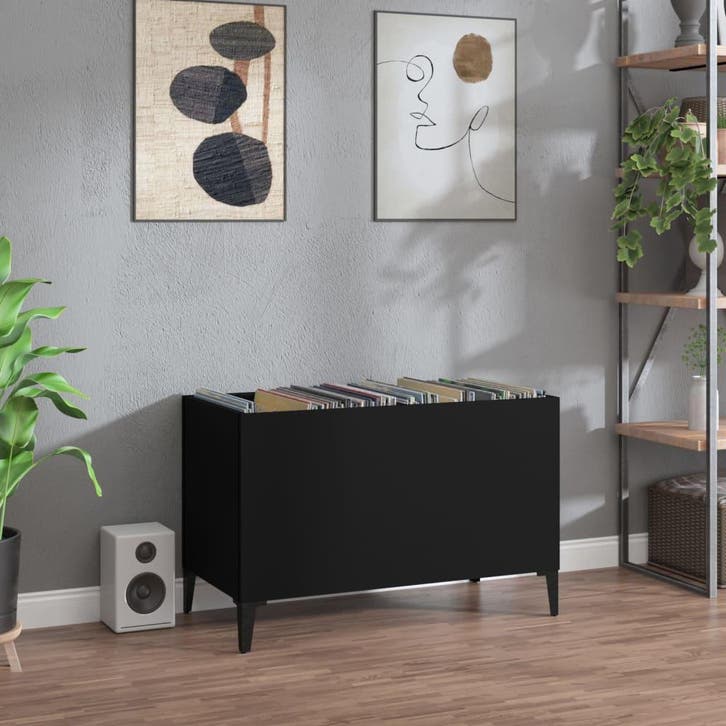 vidaXL Platenkast 74,5x38x48 cm bewerkt hout zwart, Huis en Inrichting, Woonaccessoires | Cd- en Dvd-rekken, Nieuw, Verzenden