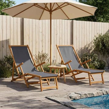 vidaXL Opvouwbare zonnebed 2 pcs 3 Positie Massief, Tuin en Terras, Verzenden, Nieuw