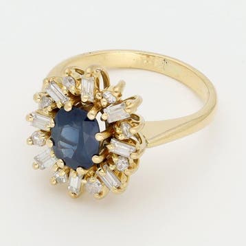 Ring - 18 karaat Geel goud Saffier - Diamant