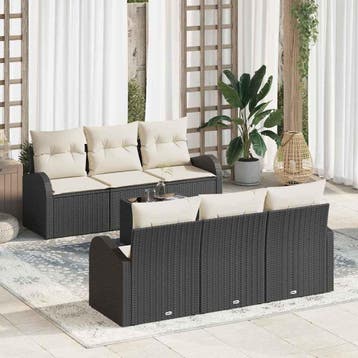 vidaXL Tuinbank Set 7 st Zwart poly rattan, Verzenden