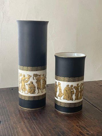 Vase (2) - Porcelaine, Plaqué or - Grec classique gelé