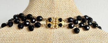 Onyx - Verguld, Zeldzaam vintage - Choker halsketting -