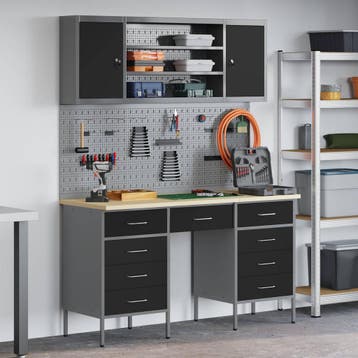 vidaXL Werk Cabinet met lade 7 st Zwart Engineered hout en, Verzenden, Nieuw
