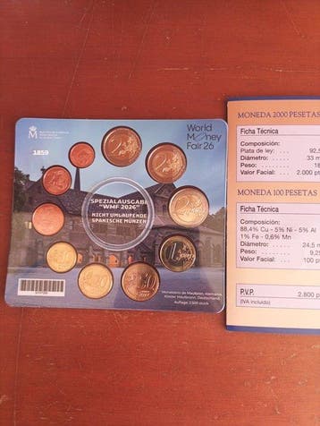 Spanje. Year Set (BU) / 100 Peseta / 2000 Pesetas 2001/2026