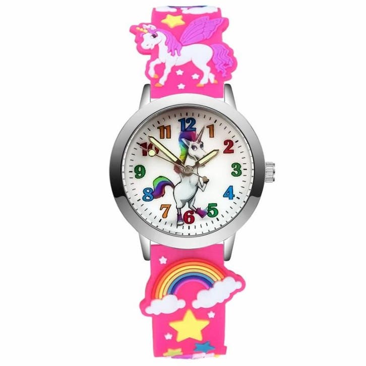 Fako - Kinderhorloge - 3D - Eenhoorn Staand - Fluor Roze, Handtassen en Accessoires, Horloges | Kinderen, Verzenden