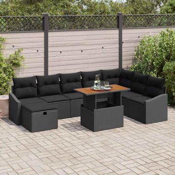 vidaXL Tuinbank Set 9 st Zwart poly rattan, Tuin en Terras, Verzenden, Nieuw