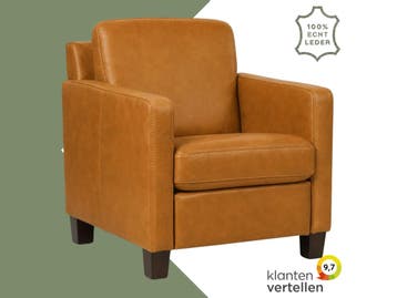 Leren fauteuil Smart - Vintage Cognac (cognac) - Poten hout, Huis en Inrichting, Fauteuils, Nieuw, Ophalen of Verzenden, Bohemian, Eigentijds, Modern, Retro
