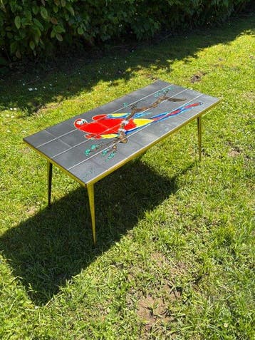 Salontafel - Keramiek, Hout, Messing