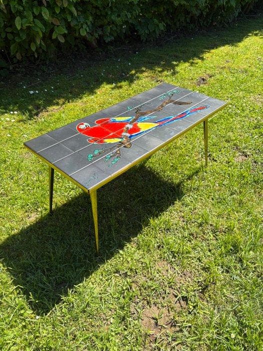 Salontafel - Keramiek, Hout, Messing, Antiquités & Art, Art | Objets design