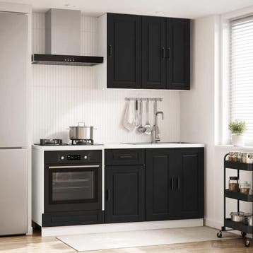 vidaXL Keukenblok PORTO 5 st Zwart Bewerkt hout, Huis en Inrichting, Verzenden, Nieuw