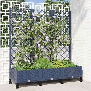 vidaXL Tuinsteker met schutting en wielen Blauw Grijs PP, Tuin en Terras, Verzenden, Nieuw